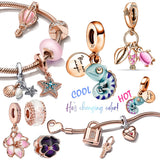 925 Silver Rose Couple Dangle Charms for Bracelet & Necklace