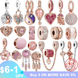 925 Silver Rose Couple Dangle Charms Bracelet Necklace