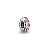 925 Silver Rose Heart Pink Sparkle Flower Spacer Charm Bead for DIY Jewelry
