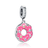 925 Silver Rose Heart Pink Sparkle Flower Spacer Charm Bead for DIY Jewelry