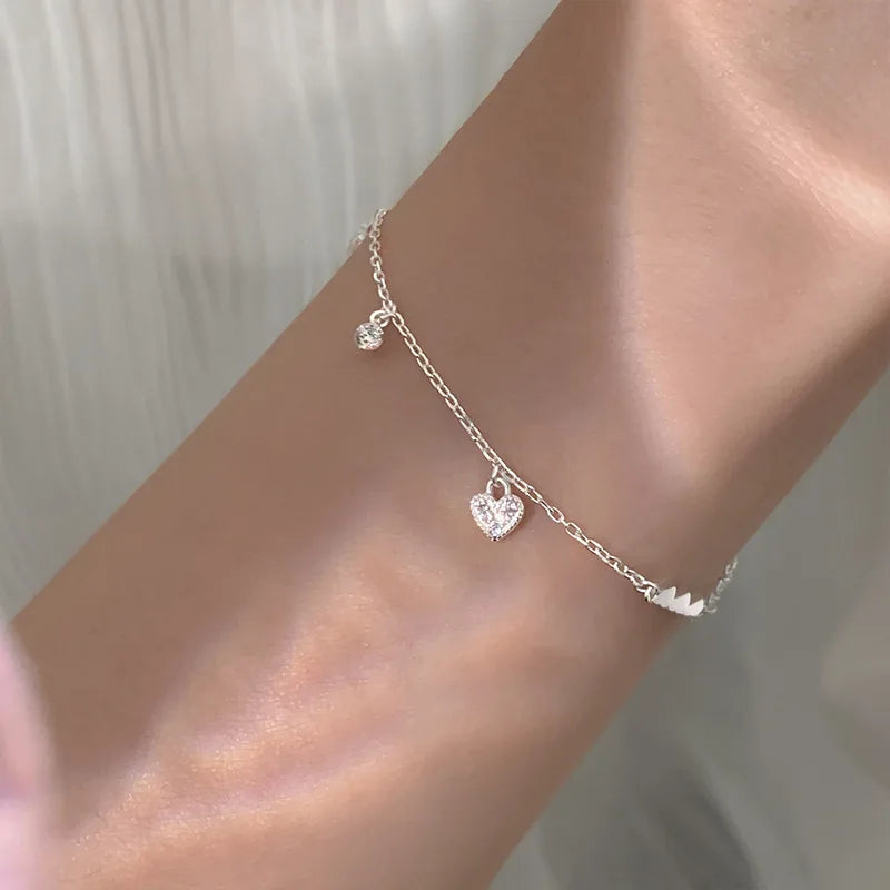 925 Silver Round Bead Love Bracelet Zirconia Party Gift