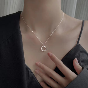 925 Silver Round Necklace Zircon Pendant Choker Women Jewelry
