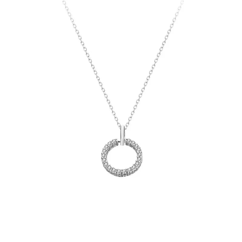 925 Silver Round Necklace Zircon Pendant Choker Women Jewelry