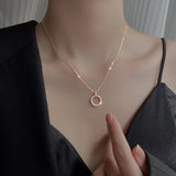 925 Silver Round Necklace Zircon Pendant Choker Women Jewelry
