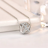 925 Silver Zircon Pendant Necklace Rose Rhinestone Chain