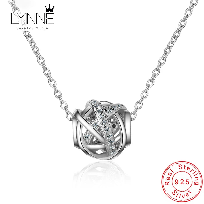 925 Silver Zircon Pendant Necklace Rose Rhinestone Chain