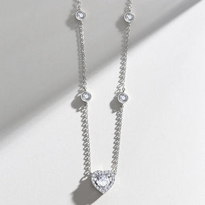925 Silver Zirconia Necklace Heart Pendant Choker Birthday Gift