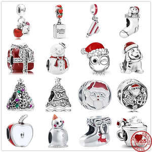 925 Silver Santa Hat Tree Socks Gift Charm Bead Jewelry