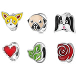 925 Silver CZ Snowflakes Cat Dog Stopper Beads for Bracelets