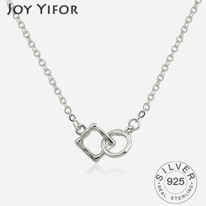 925 Silver Rectangle Circle Necklaces Double Square Pendant