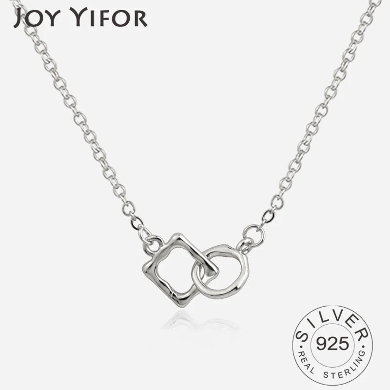 925 Silver Rectangle Circle Necklaces Double Square Pendant