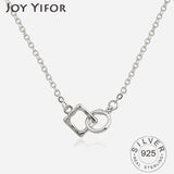 925 Silver Rectangle Circle Necklaces Double Square Pendant