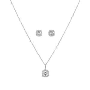 925 Silver Zircon Necklace Set CZ Pendants Gift For Women NK114/ER036