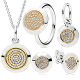 925 Silver Two-tone Signature Earring Ring Necklace Crystal Fit Europe Bracelet