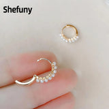 925 Silver Pearl Hoop Earrings Plated Round Earring for Women