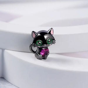925 Silver Sleeping Cat Dangle Charm for Bracelet