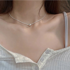 925 Silver Snake Bone Chain Round Beads Clavicle Chain Wedding Gift