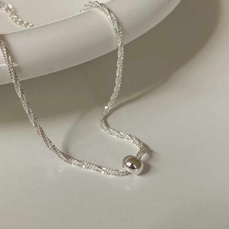 925 Silver Snake Bone Chain Round Beads Clavicle Chain Wedding Gift