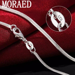 925 Silver Snake Chain Necklace 2mm Flat 16-30 Inch Women Men Gift Jewelry