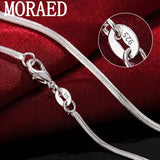 925 Silver Snake Chain Necklace 2mm Flat 16-30 Inch Women Men Gift Jewelry