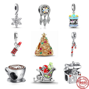 925 Sterling Silver Snowflake Pendant Charm Bead for Bracelet DIY Jewelry