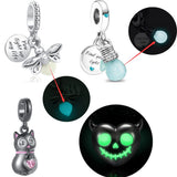 925 Sterling Silver Sparkle in the Dark Bulb Glow-worm Cat Bead charm