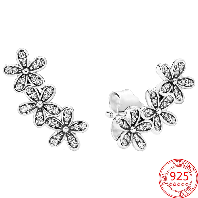 925 Silver Family Tree Stud Earrings Crown Hoops