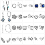 925 Silver Family Tree Stud Earrings Crown Hoops