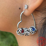 925 Silver Family Tree Stud Earrings Crown Hoops