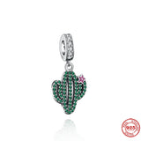 925 Silver Green Cactus Pendant Charm Bead DIY Jewelry