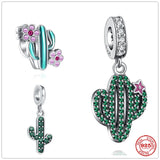 925 Silver Green Cactus Pendant Charm Bead DIY Jewelry