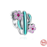 925 Silver Green Cactus Pendant Charm Bead DIY Jewelry