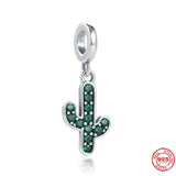 925 Silver Green Cactus Pendant Charm Bead DIY Jewelry