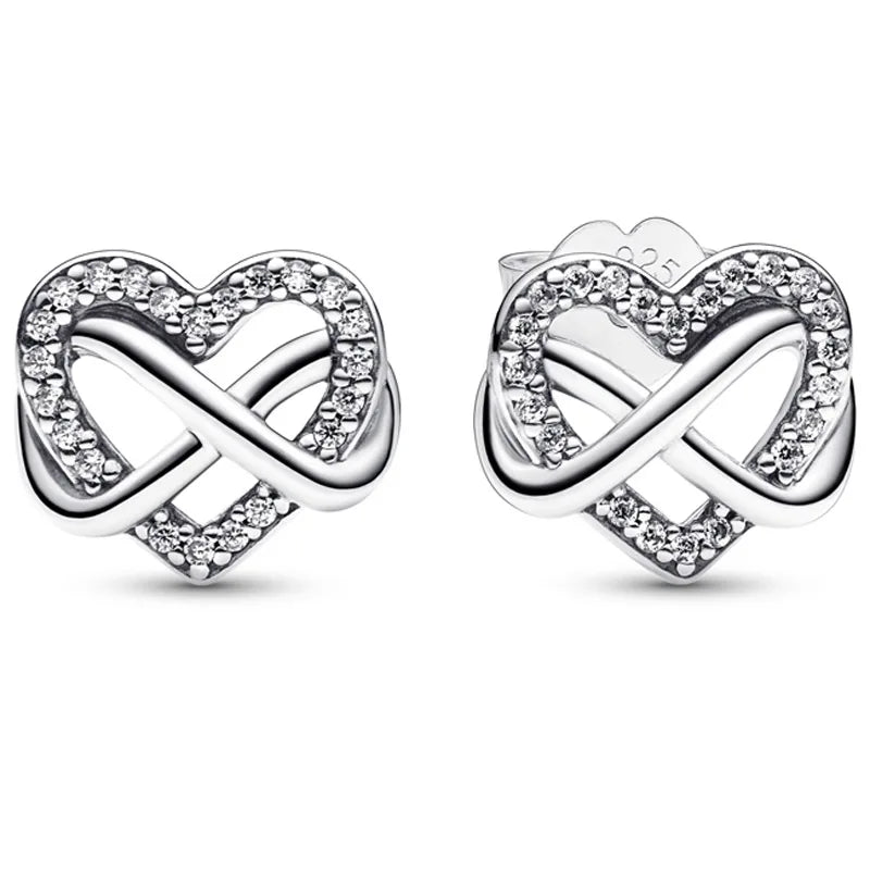 925 Silver Infinity Heart Necklace Earring Set with Crystal