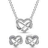925 Silver Infinity Heart Necklace Earring Set with Crystal