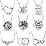 925 Silver Sparkling Infinity Hearts Daisy Flower Necklace