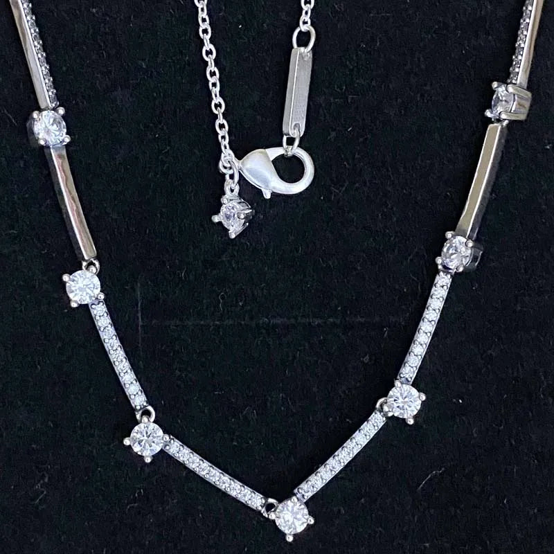 925 Silver Pave Collier Bars Crystal Choker Necklace for DIY Jewelry