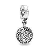 925 Sterling Silver Sparkling Paw Print & Heart Baby Shoe Charm