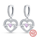 925 Silver Pink Style Hoops Earrings Flower Heart Love Cat Jewelry