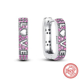 925 Silver Pink Style Hoops Earrings Flower Heart Love Cat Jewelry
