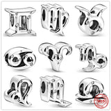 925 Silver Pisces Zodiac Constellation Charm Bead Bracelet DIY Jewelry