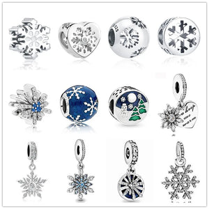 925 Sterling Silver Snowflake Pendant Charm Bead for Bracelet DIY