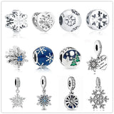 925 Sterling Silver Snowflake Pendant Charm Bead for Bracelet DIY
