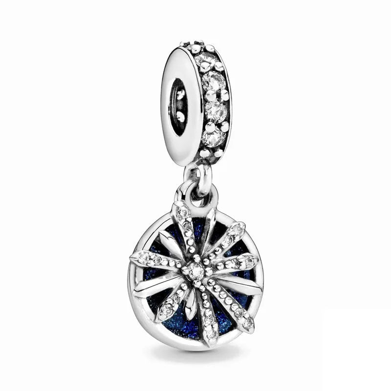 925 Sterling Silver Snowflake Pendant Charm Bead for Bracelet DIY