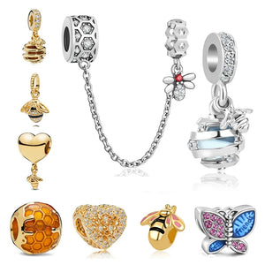 925 Silver Honeycomb Heart Pendant Beads for Bracelet DIY Jewelry