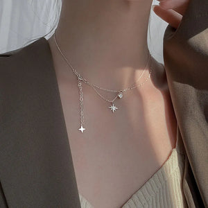 925 Silver Star Necklace Layered Pendant Choker Chain Gift