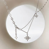 925 Silver Star Necklace Layered Pendant Choker Chain Gift
