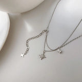 925 Silver Star Necklace Layered Pendant Choker Chain Gift