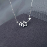 925 Silver Star Necklace Zircon Pentagram Clavicle Chain Pendant Wedding Jewelry