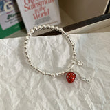 925 Silver Strawberry Flower Beads Bracelet For Woman Girl